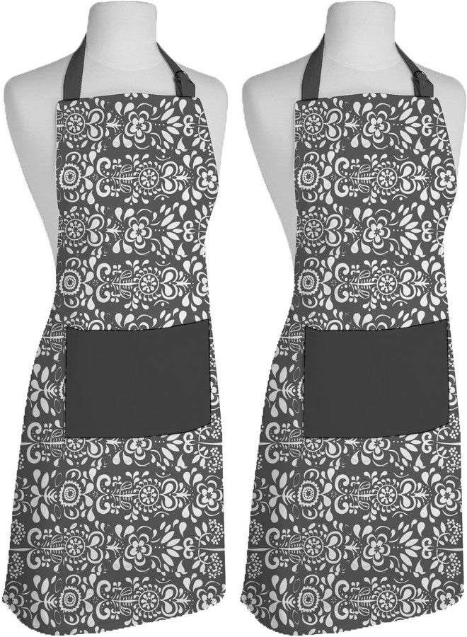 Airwill, 100% Cotton Designer Printed Aprons, Sized 65cm in Width & 80cm in Length with 1 Center Pocket, Adjustable Buckle on Top and 2 Long Ties on Both 2 Sides. Pack of 2 Pieces - Image 1